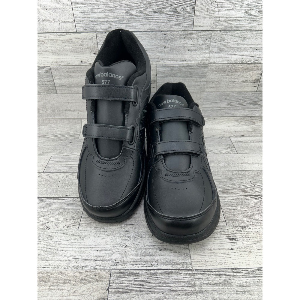 New Balance 577 Mens Walking Shoes Black Leather Hook and Loop MW577VK Sz 8.5 D